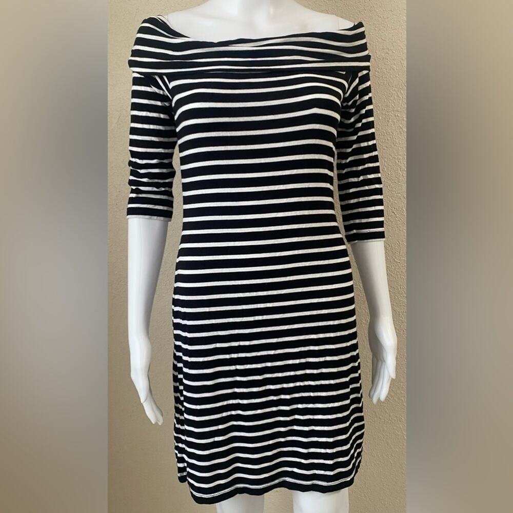 White House Black Market | Women Black White Striped Off Shoulder Dress | Small